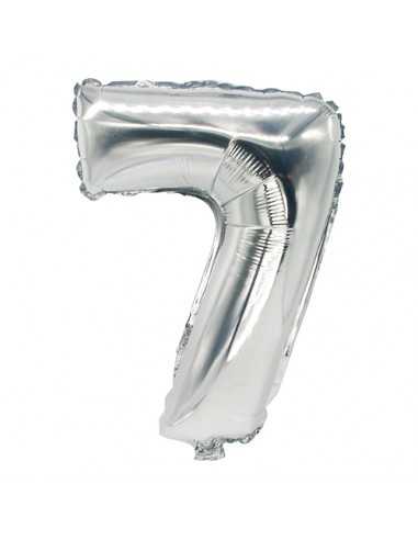 Globos número para cumpleaños metalizados 7 color plata 35 x 20 cm