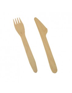 Tenedores y cuchillos madera natural Pure de 16,5cm