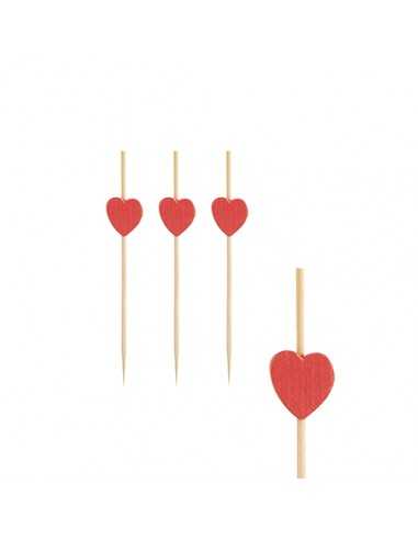 Pinchos de madera decorados corazón rojo 7 cm
