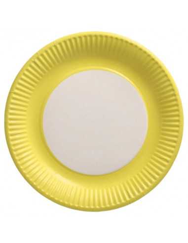 Platos de cartón para fiestas redondos decorados color amarillo Ø 23 cm