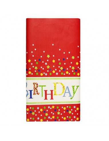 Toalha de mesa papel lacado festa aniversário cor vermelho 120 x 180 cm Happy Birthday