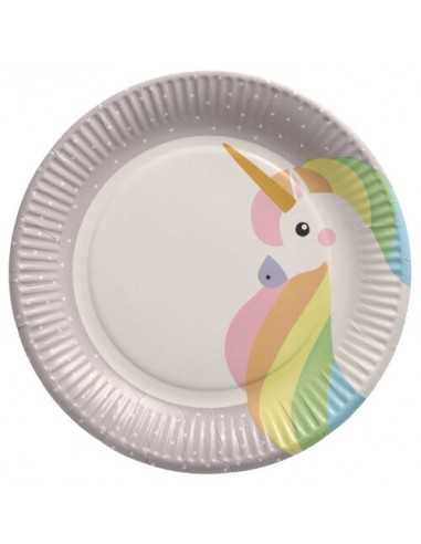 Platos de cartón cartón decorados para fiestas infantiles Ø 23 cm Unicornio