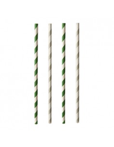 Cañitas rayadas de papel colores verde gris 20 cm x Ø 6mm