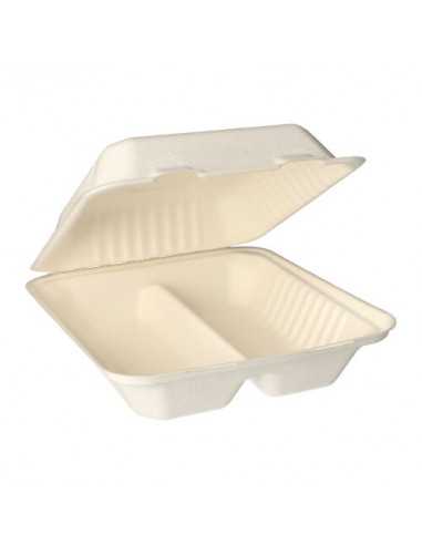 Caixas menu take Away compostáveis cana de açúcar branco 2 compartimentos Pure