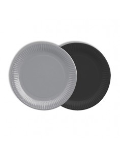 Platos cartón redondos color negro y gris 100% compostables Ø 18 cm
