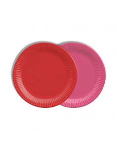 Platos cartón redondos color rojo y rosa 100% compostables Ø 18 cm