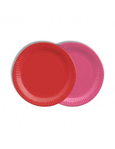 Platos de cartón redondos color rojo y rosa Ø 18 cm