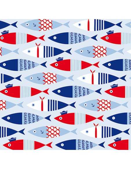 Servilletas de papel decoradas peces rojo azul 33 x 33 cm