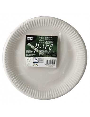 Pratos redondos de cartão fibra fresca branco Pure Ø 23 cm