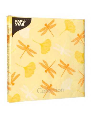 Servilletas de papel decoradas libélulas amarillo 40 x 40 cm