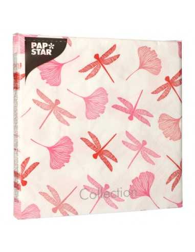 Guardanapos de papel decorados libélulas cor rosa 40 x 40cm