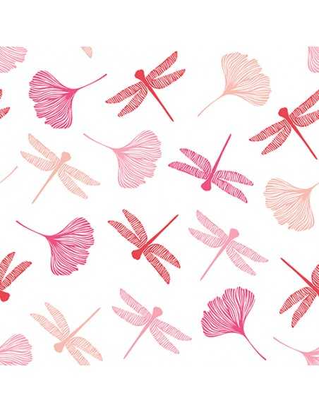 Servilletas de papel decoradas libélulas rosa 40 x 40 cm