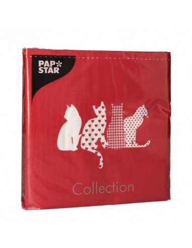 Servilletas de papel decoradas gatos color rojo 33 x 33 cm