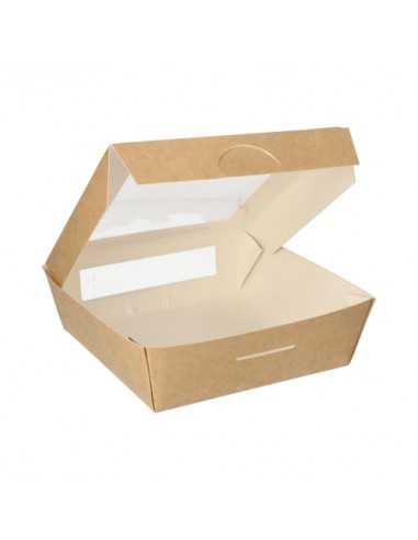 Caja de cartón kraft take away con tapa ventana para alimentos 25 uds