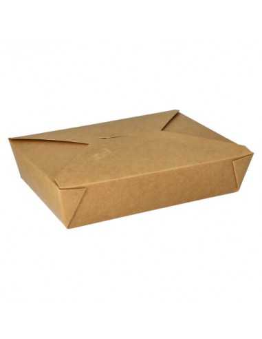 Cajas comida para llevar cartón marrón con tapa integrada 1500ml Pure