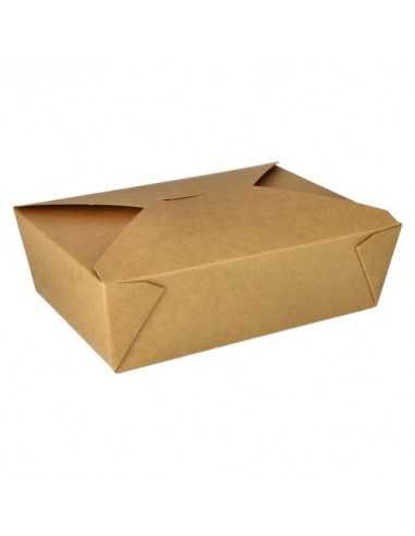 Cajas comida para llevar cartón con PLA marrón con tapa integrada 2000ml