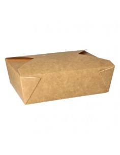 Cajas comida para llevar cartón marrón con tapa integrada 1600ml
