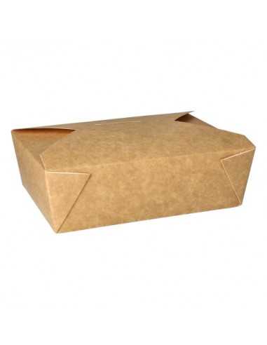 Cajas comida para llevar cartón marrón con tapa integrada 1600ml