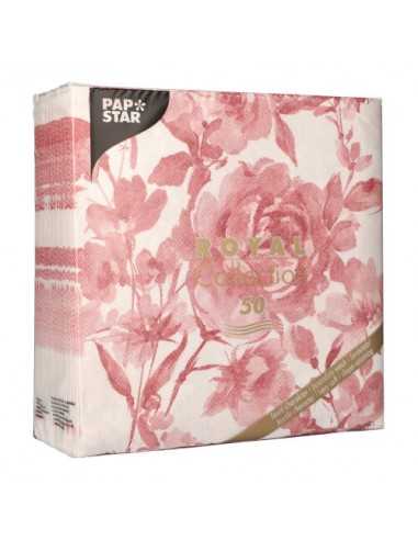 Servilletas de papel decoradas rosas burdeos Royal Collection 40 x 40 cm