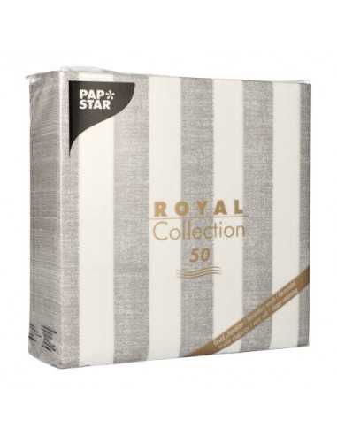 Guardanapos de papel listrado cinza branco Royal Collection 40 x 40 cm