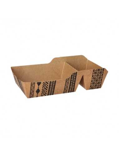 Bandejas para fritos cartón marrón 2 compartimentos pequeña "Maori"