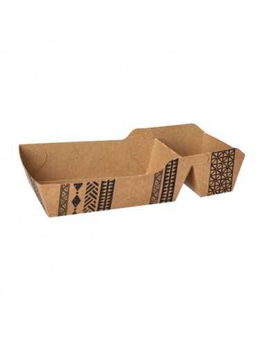 Bandejas para fritos cartón marrón 2 compartimentos 18,5 x 10 cm "Maori"