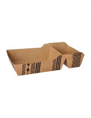 Bandejas para fritos cartón marrón 2 compartimentos grande "Maori"