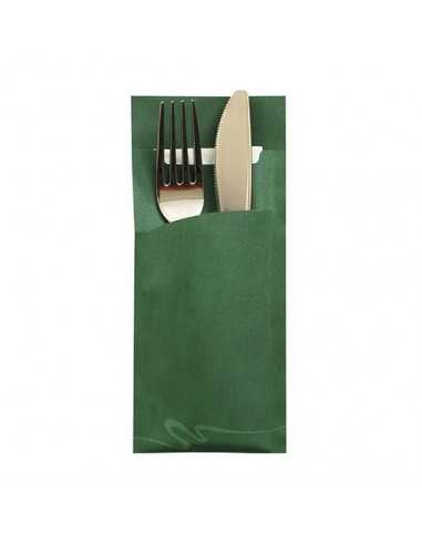 Sacos para talheres papel verde escuro com guardanapo incluido