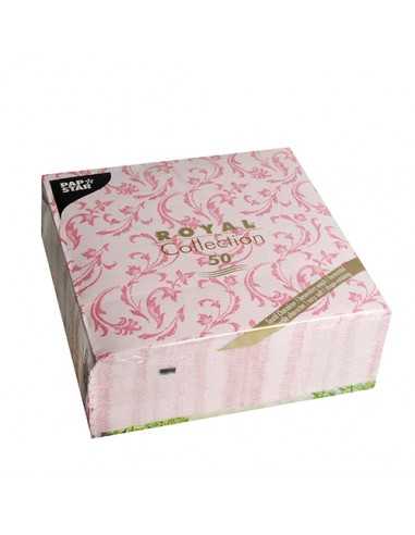 Servilletas de papel decoradas Royal Colection rosa 40 x 40 cm Damascato