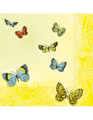 Servilletas de papel decoradas mariposas amarillo 33 x 33 cm