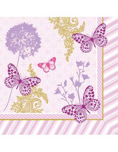 Guardanapos de papel decorados borboletas Charlene rosa 40 x 40 cm