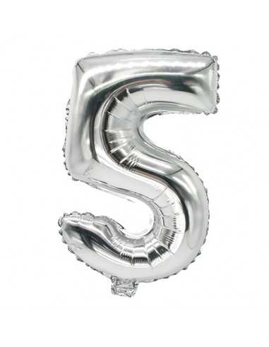 Balões de aniversario metalizados número 5 cor prata 35 x 20 cm