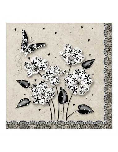 Servilletas de papel decoradas flores crema negro 33x33 cm