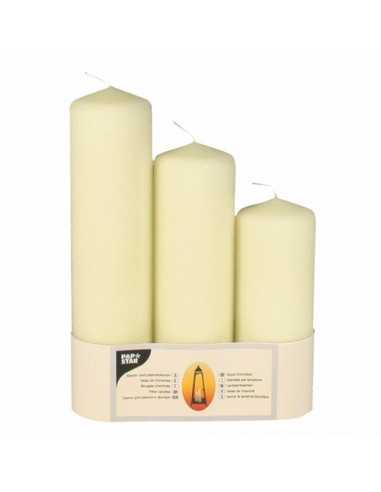 Pack 3 velas chimenea color marfil 3 alturas Ø 70 mm
