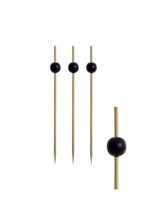 Pinchos de madera bambú con perla negra de 12,5 cm