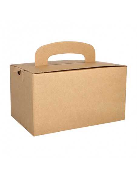 Cajas pastelería cartón con asa color marrón kraft 15,5 x 22,5 x 12,5cm