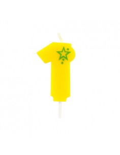 Velas de cumpleaños número 1 mini color amarillo 6,8 cm