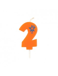 Velas de cumpleaños número 2 mini color naranja 6,8 cm