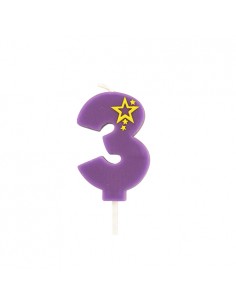 Velas de cumpleaños número 3 mini color violeta 6,8 cm