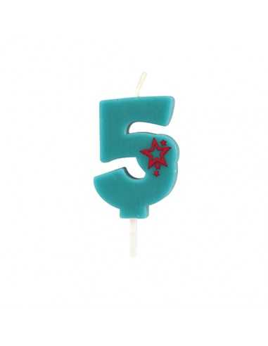Velas de aniversário número 5 mini cor azul 6,8 cm