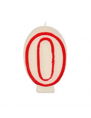 Vela de aniversário número 0 cor branco e vermelho 7,3 cm