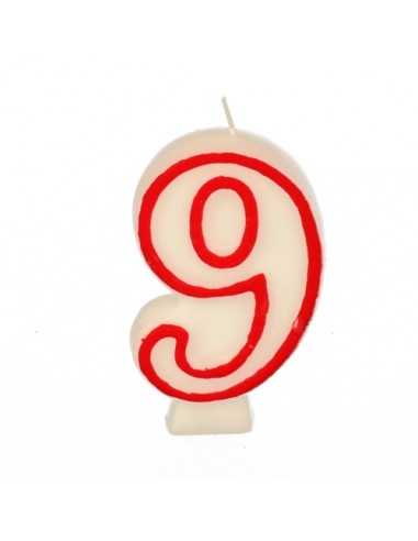 Velas de aniversário número 9 cor branco e vermelho 7,3 cm