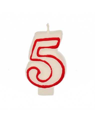 Velas de cumpleaños número 5 color blanco borde rojo pastelería 7,3 cm