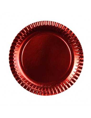 Pratos de cartão redondo vermelho metalizado Ø 29 cm