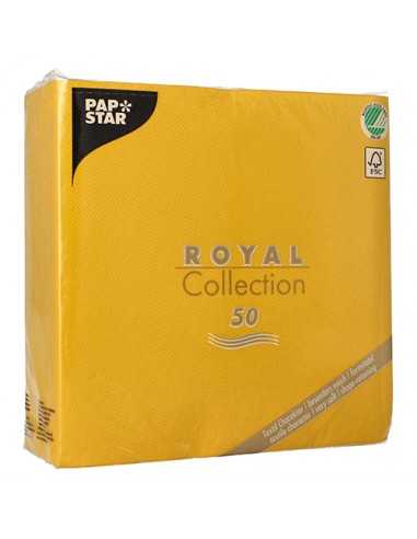 Guardanapos papel aparência tecido cor amarelo açafrão Royal Collection 40 x 40 cm