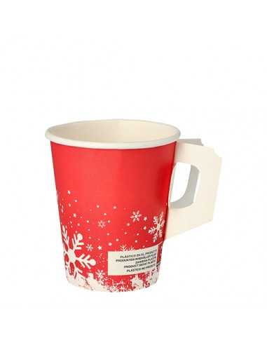 Tazas café cartón rojo decorado navidad con asa 200ml