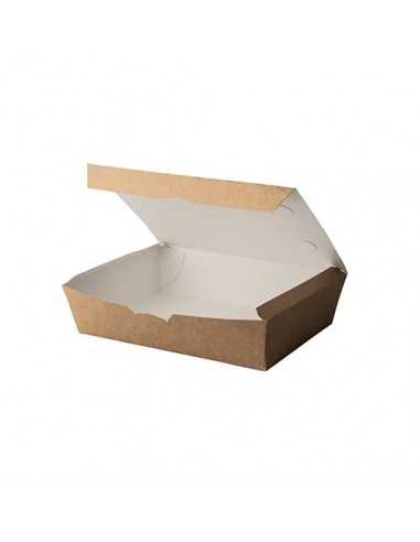 Cajas take away cartón con tapa integrada color marrón 20 x 14 cm