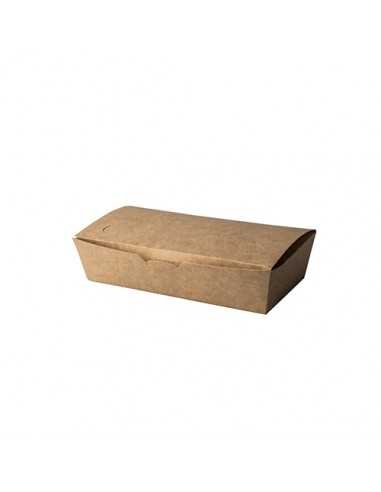 Cajas almuerzo cartón con tapa integrada color marrón 20 x 10 cm