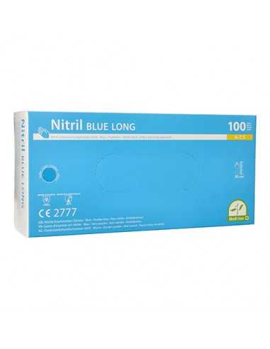 Guantes de nitrilo largos color azul sin talco Talla S