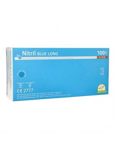 Guantes de nitrilo largos color azul sin talco Talla XL